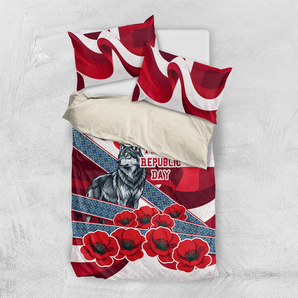 Turkey Republic Day Wolf Cappadocia Bedding Set Festive Red White Turkish Flag Grey Wolf