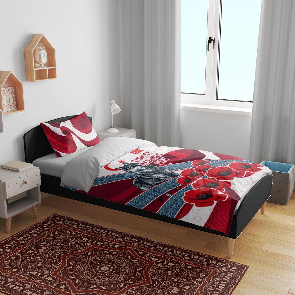 Turkey Republic Day Wolf Cappadocia Bedding Set Festive Red White Turkish Flag Grey Wolf