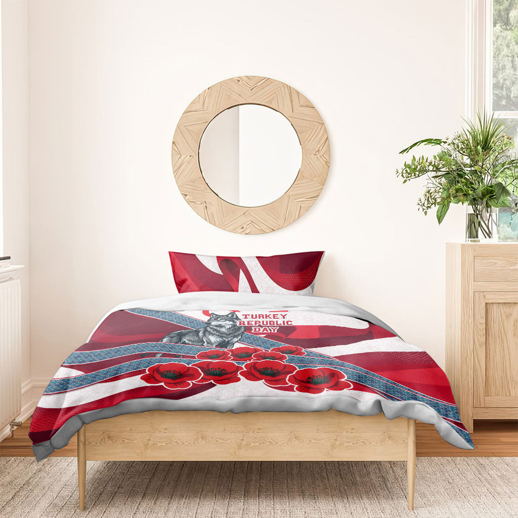 Turkey Republic Day Wolf Cappadocia Bedding Set Festive Red White Turkish Flag Grey Wolf