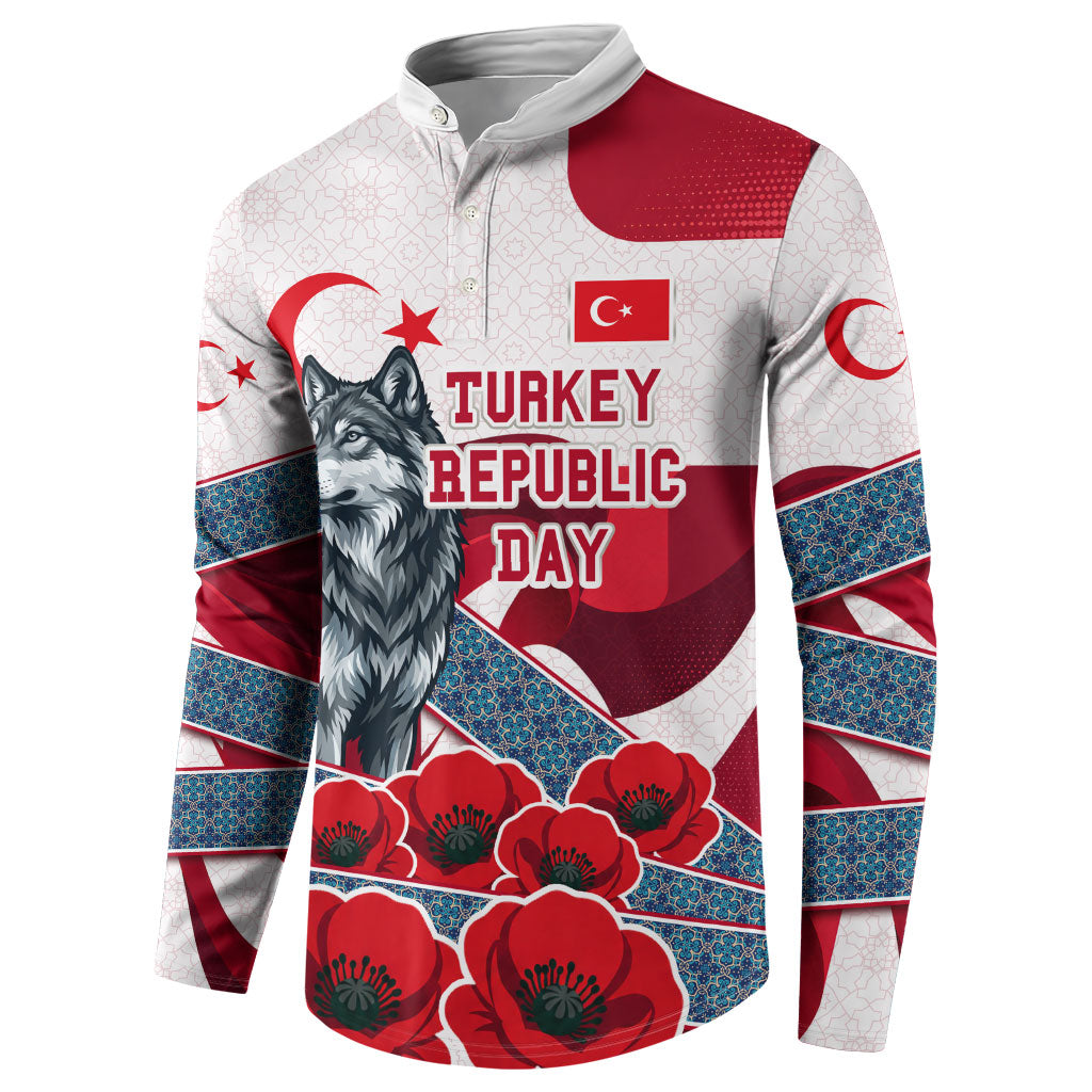 Turkey Republic Day Wolf Cappadocia Button Sweatshirt Festive Red White Turkish Flag Grey Wolf