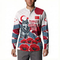 Turkey Republic Day Wolf Cappadocia Button Sweatshirt Festive Red White Turkish Flag Grey Wolf