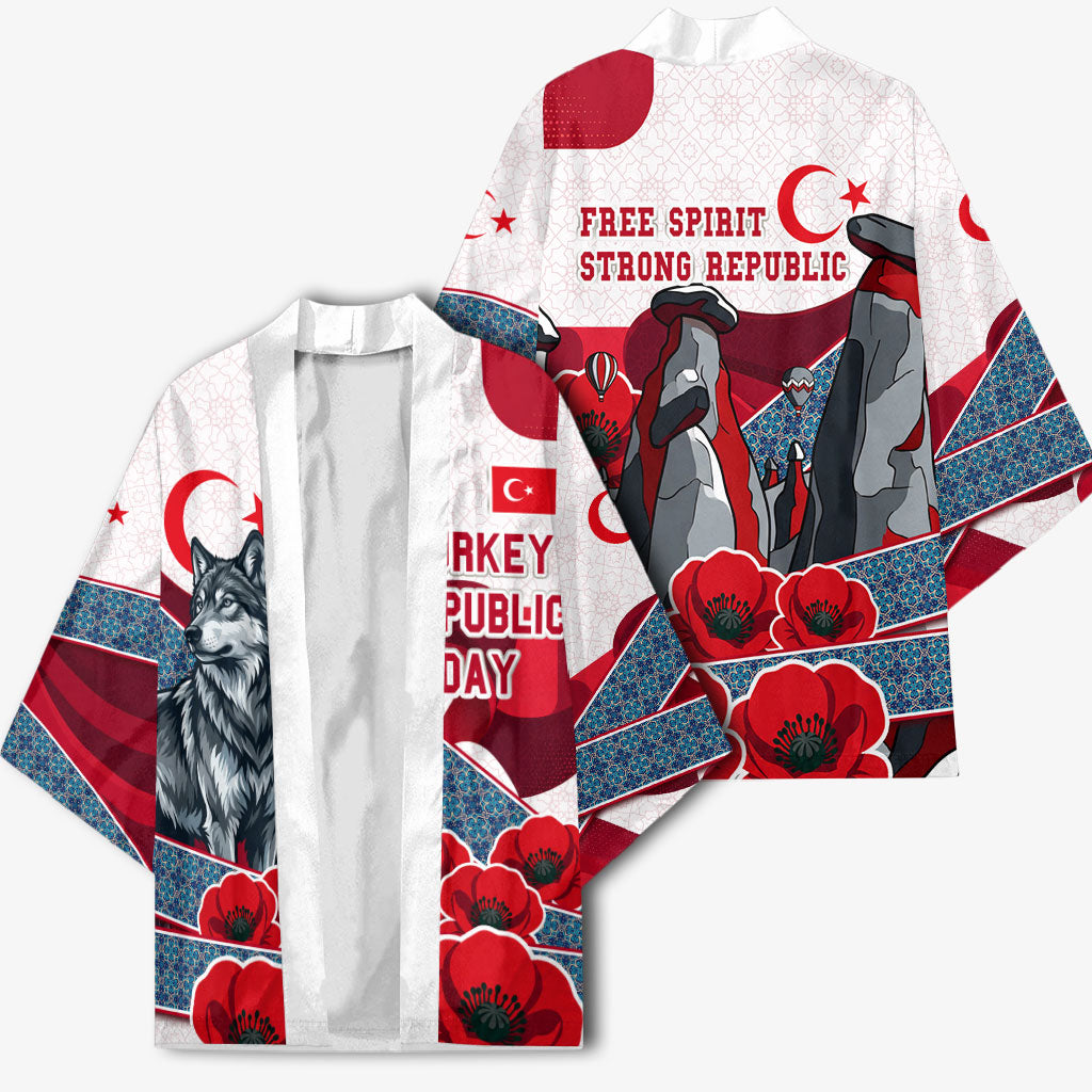 Turkey Republic Day Wolf Cappadocia Kimono Festive Red White Turkish Flag Grey Wolf