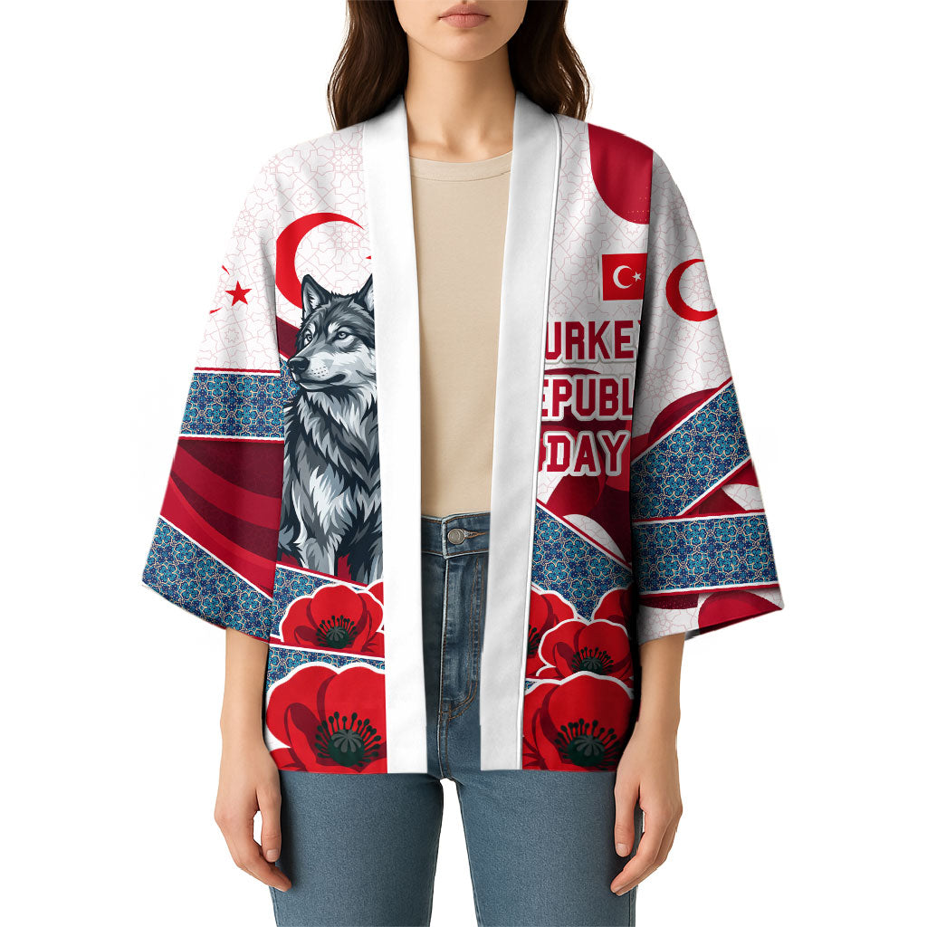 Turkey Republic Day Wolf Cappadocia Kimono Festive Red White Turkish Flag Grey Wolf