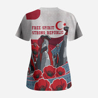 Turkey Republic Day Wolf Cappadocia Scrub Top Festive Red White Turkish Flag Grey Wolf