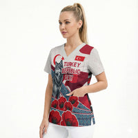 Turkey Republic Day Wolf Cappadocia Scrub Top Festive Red White Turkish Flag Grey Wolf