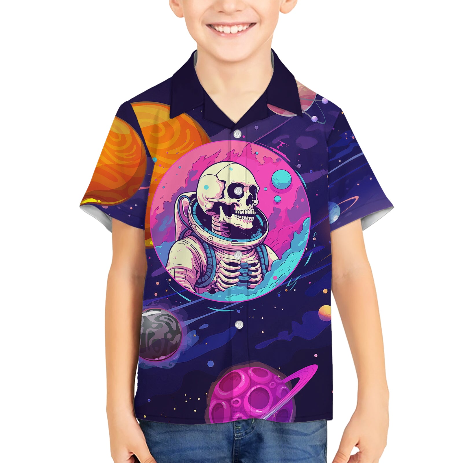 Skull Kid Hawaiian Shirt I Love You in every Universe Cosmic Abstract Art - Wonder Print Shop