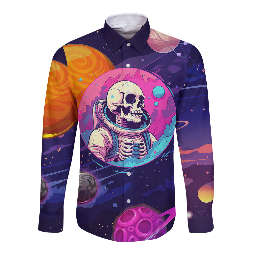 Skull Long Sleeve Button Shirt I Love You in every Universe Cosmic Abstract Art - Wonder Print Shop