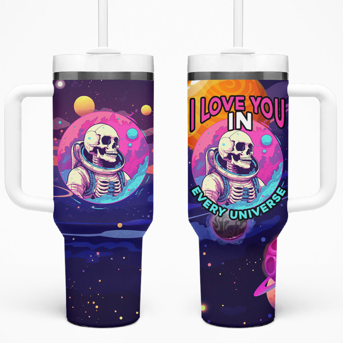 Skull Tumbler With Handle I Love You in every Universe Cosmic Abstract Art