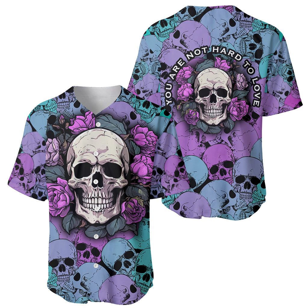 Multicolor skull and rose baseball jersey, front and back view