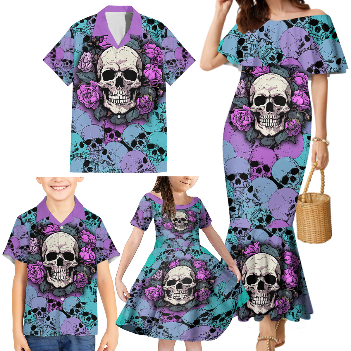 Skull Pattern Family Matching Mermaid Dress and Hawaiian Shirt Your Are Not Hard To Love - Wonder Print Shop