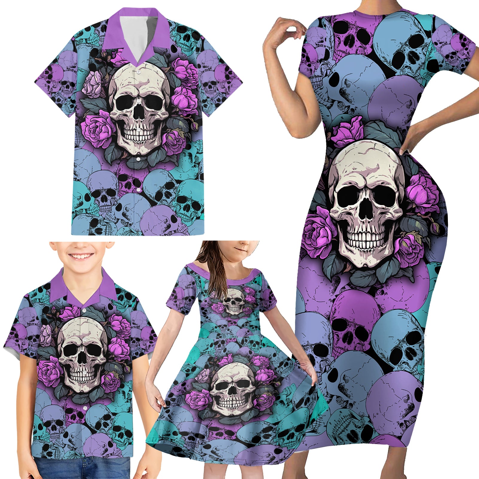 Skull Pattern Family Matching Short Sleeve Bodycon Dress and Hawaiian Shirt Your Are Not Hard To Love - Wonder Print Shop