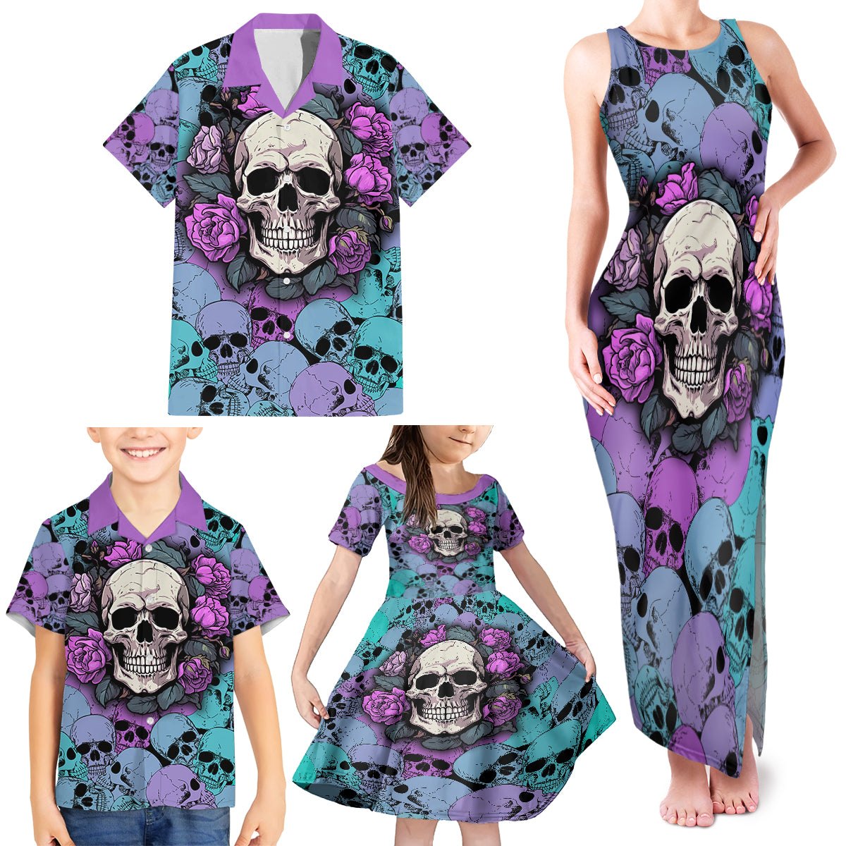 Skull Pattern Family Matching Tank Maxi Dress and Hawaiian Shirt Your Are Not Hard To Love - Wonder Print Shop