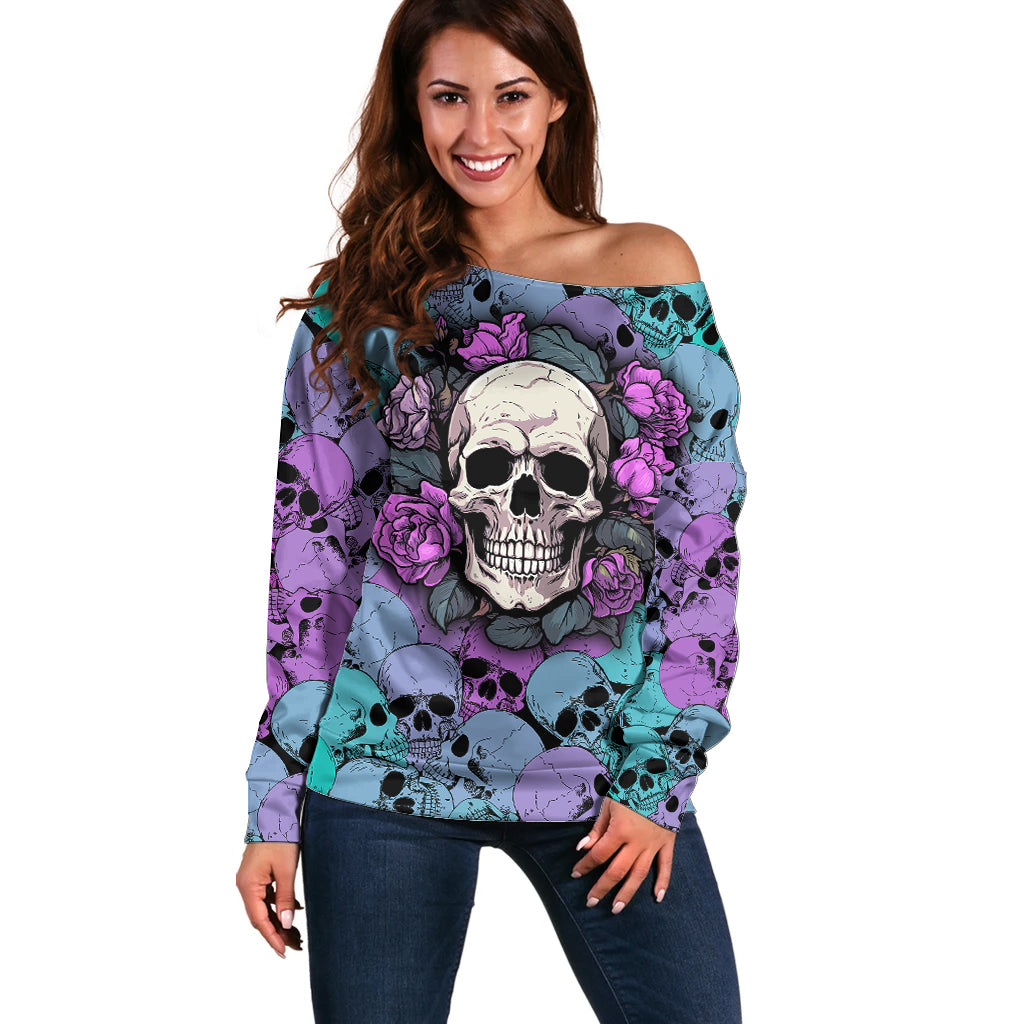 Skull Pattern Off Shoulder Sweater Your Are Not Hard To Love - Wonder Print Shop