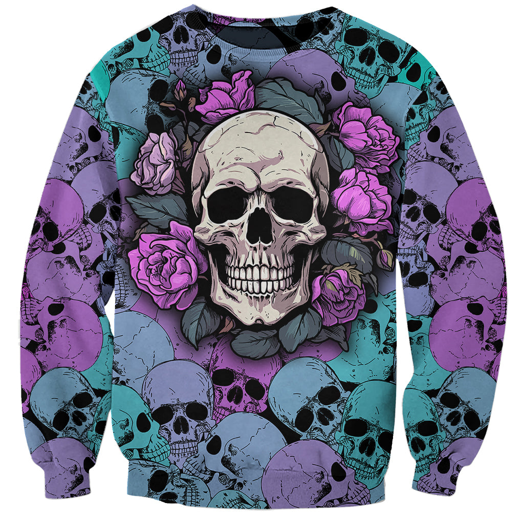 Multicolor skull and rose print sweatshirt with crew neck and long sleeves