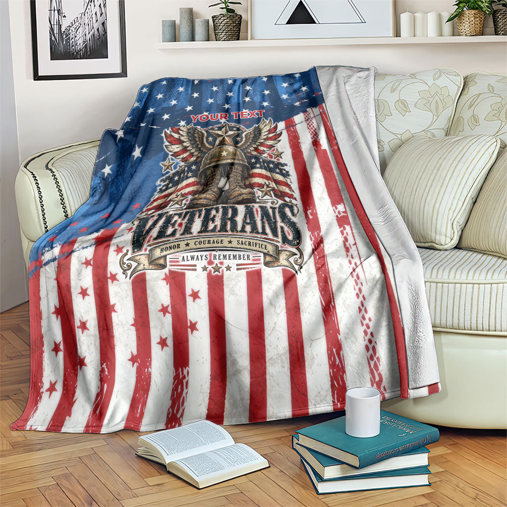 Personalized US Veterans Blanket American Patriotic Military Eagle Statue Of Liberty