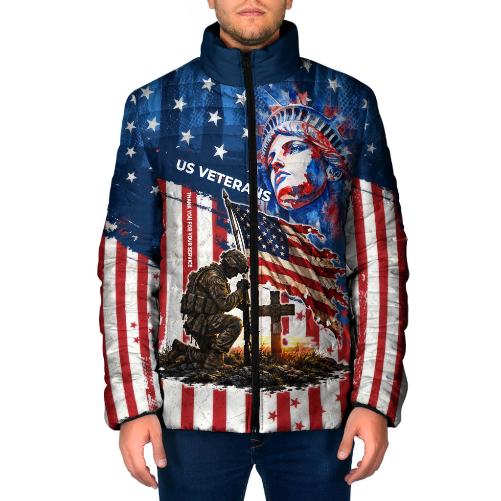 Personalized US Veterans Padded Jacket American Patriotic Military Eagle Statue Of Liberty