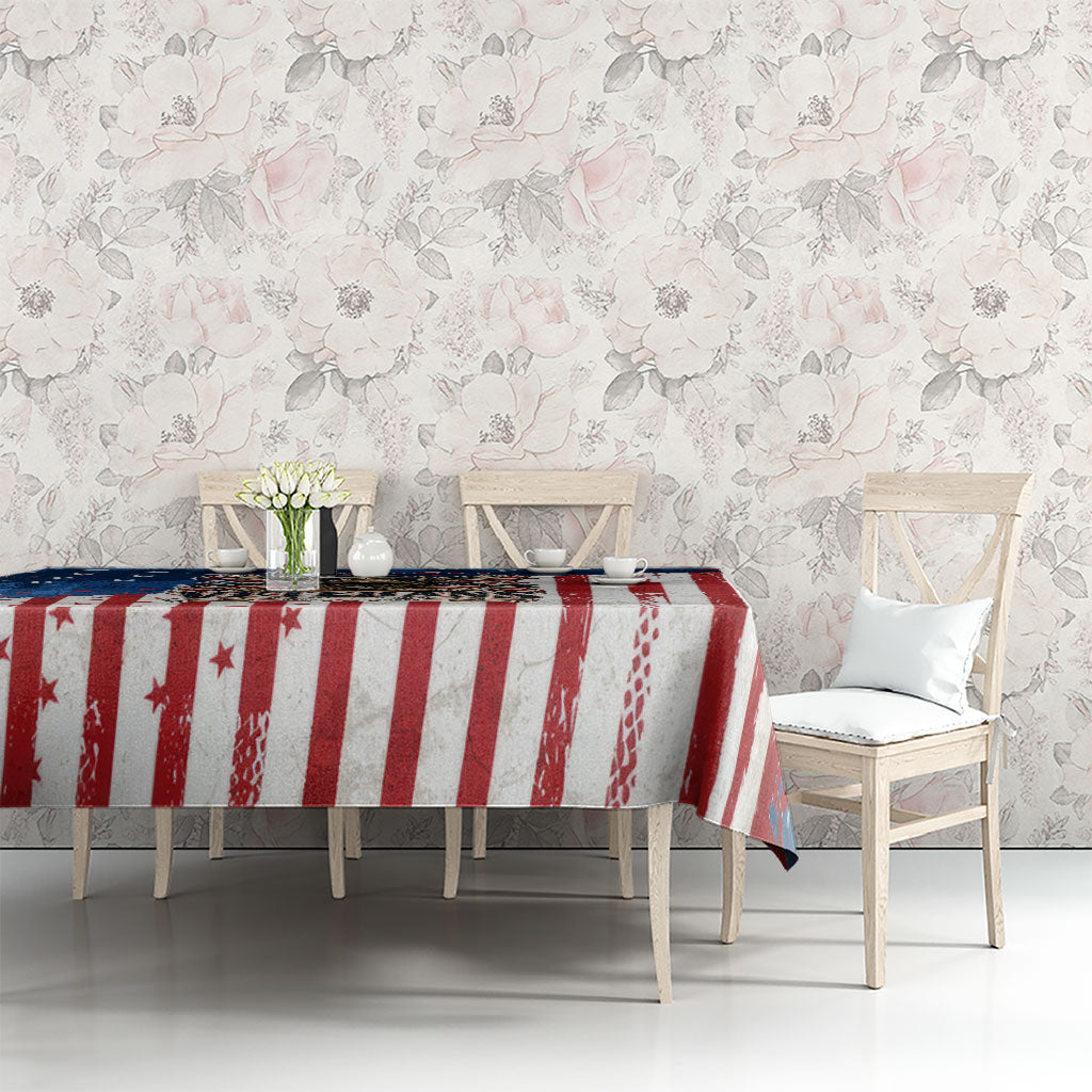 Personalized US Veterans Tablecloth American Patriotic Military Eagle Statue Of Liberty