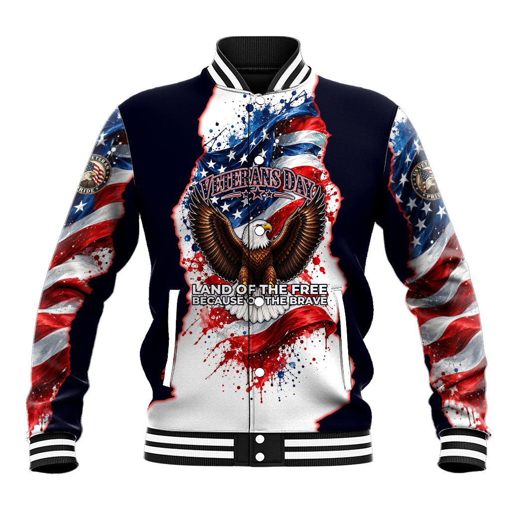 Personalized US Veterans Day American Flag Baseball Jacket Patriotic Eagle Silhouette Military Soldier