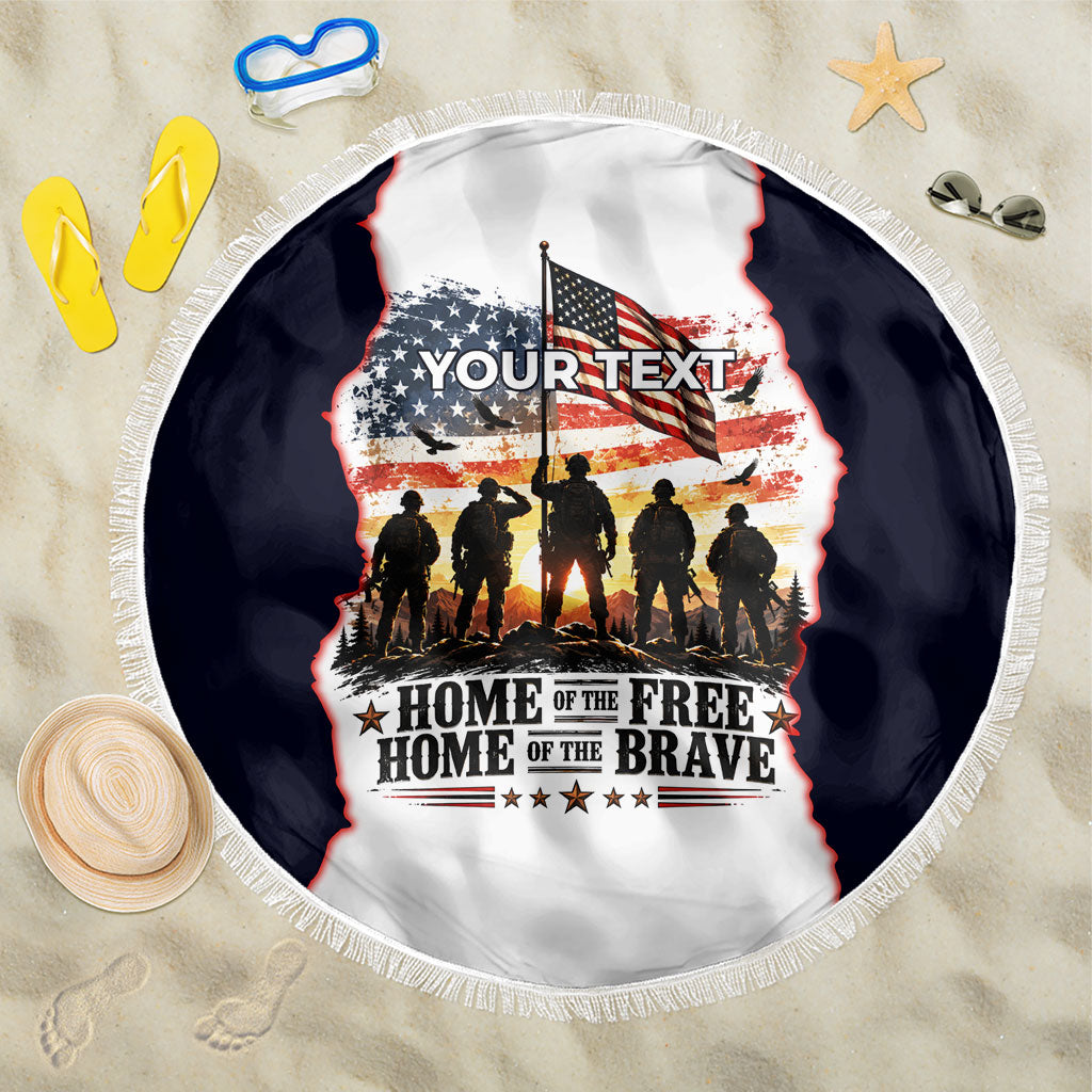 Personalized US Veterans Day American Flag Beach Blanket Patriotic Eagle Silhouette Military Soldier