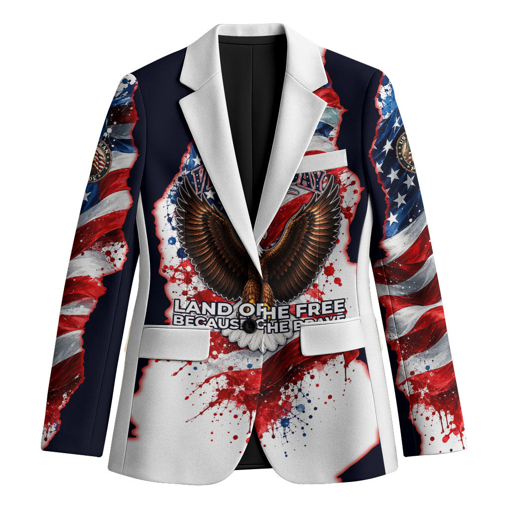 Personalized US Veterans Day American Flag Blazer Patriotic Eagle Silhouette Military Soldier