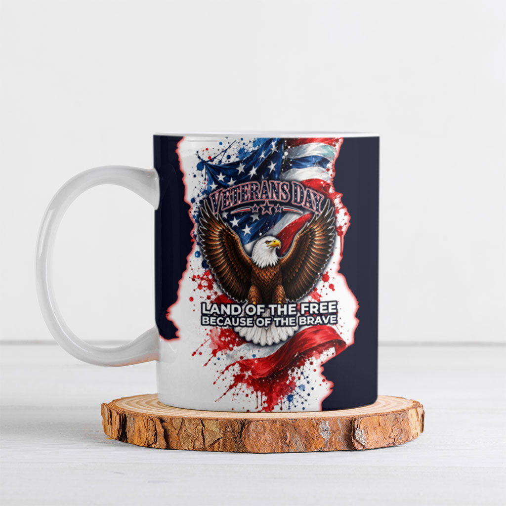 Personalized US Veterans Day American Flag Ceramic Mug Patriotic Eagle Silhouette Military Soldier