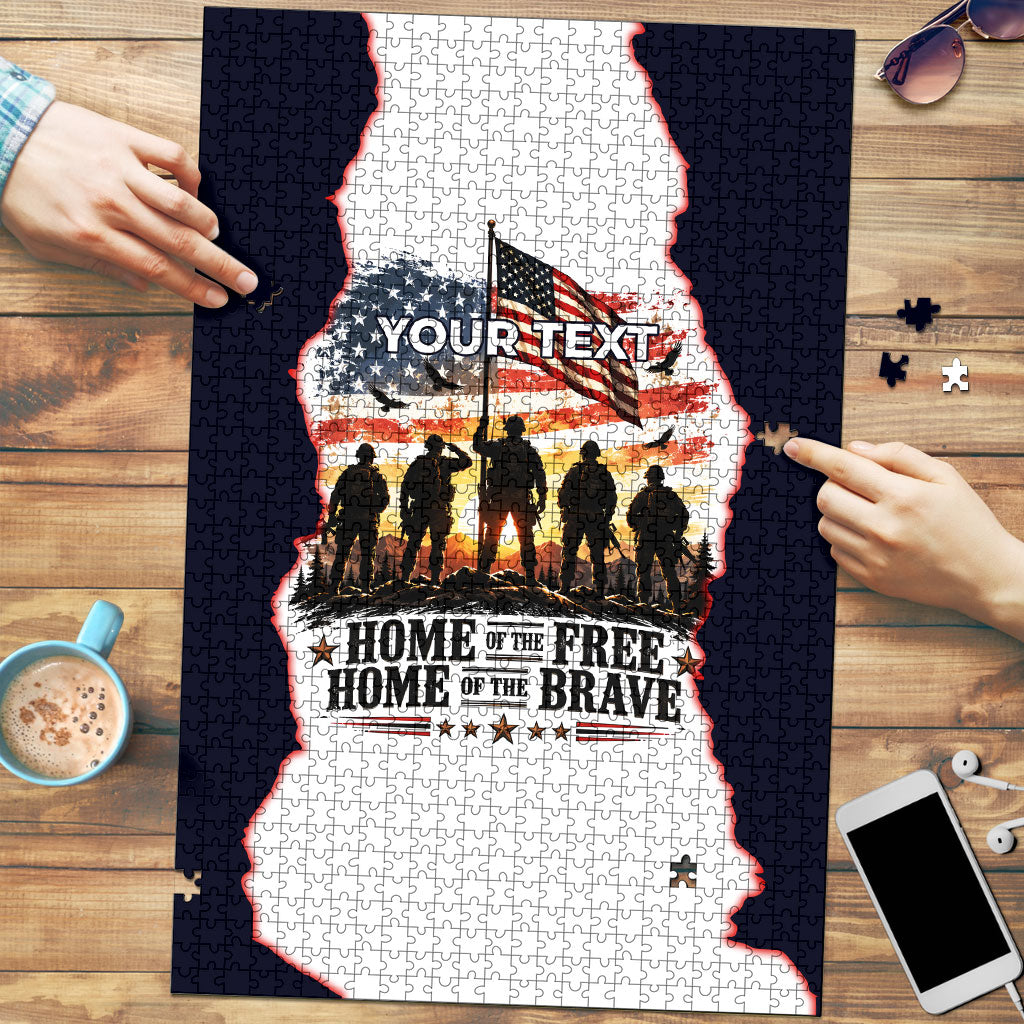 Personalized US Veterans Day American Flag Puzzle Patriotic Eagle Silhouette Military Soldier
