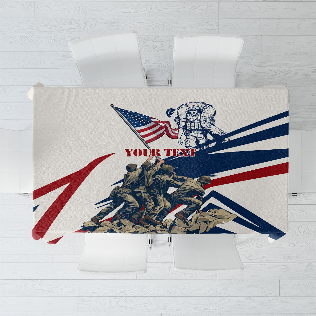 Personalized US Veterans Day Wooden Cross American Flag Tablecloth Patriotic Honoring All Who Served Military Soldier Flag Raising