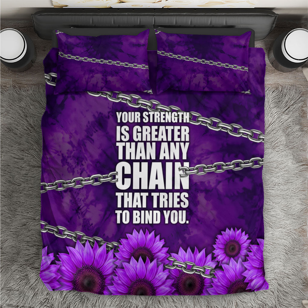 Domestic Violence Awareness Bedding Set Breaking Chains Purple Ribbon Sunflower Strength Quote
