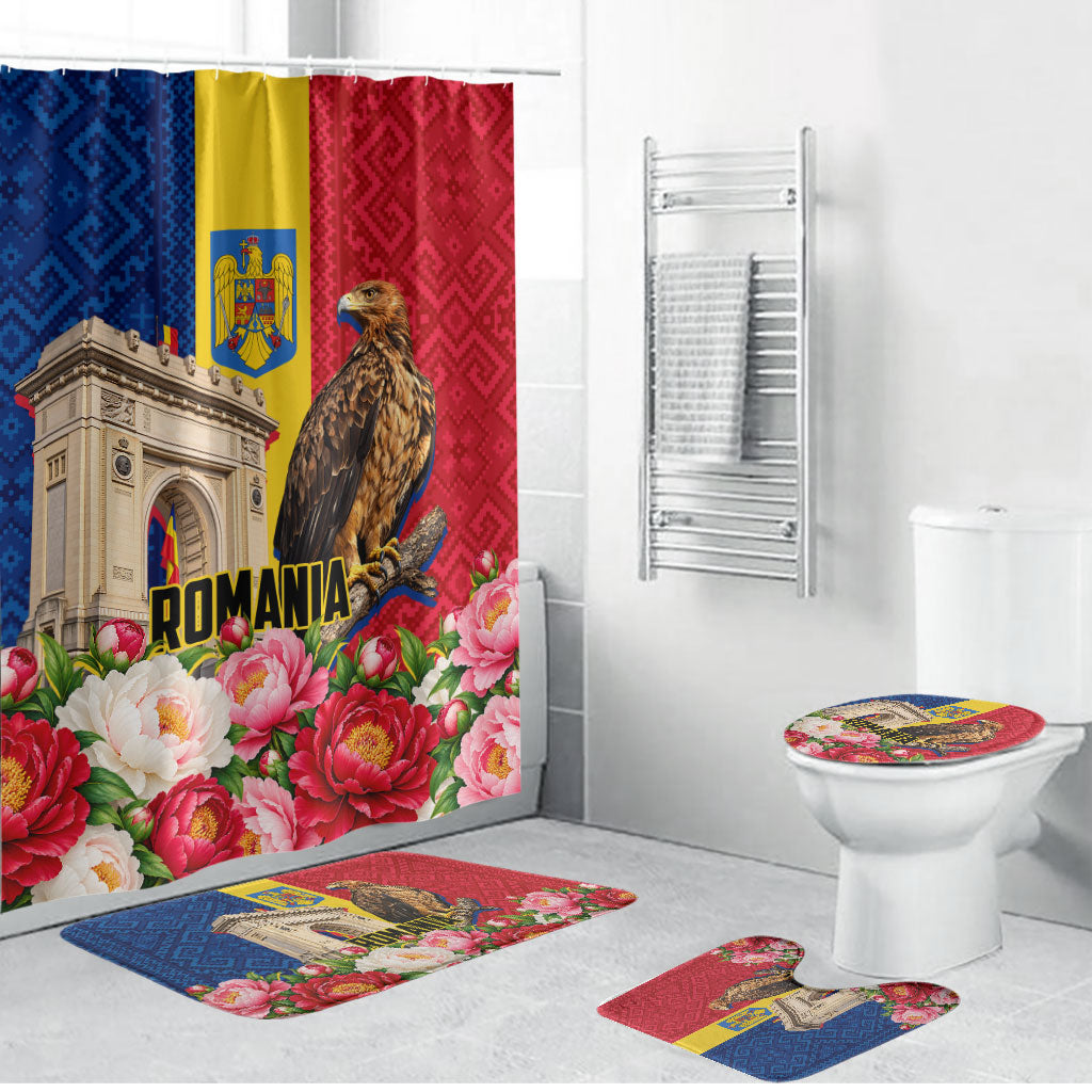 Romania Eagle And Arcul De Triumf Bathroom Set Traditional Folk Pattern With Floral Peony Motifs