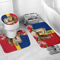 Romania Eagle And Arcul De Triumf Bathroom Set Traditional Folk Pattern With Floral Peony Motifs