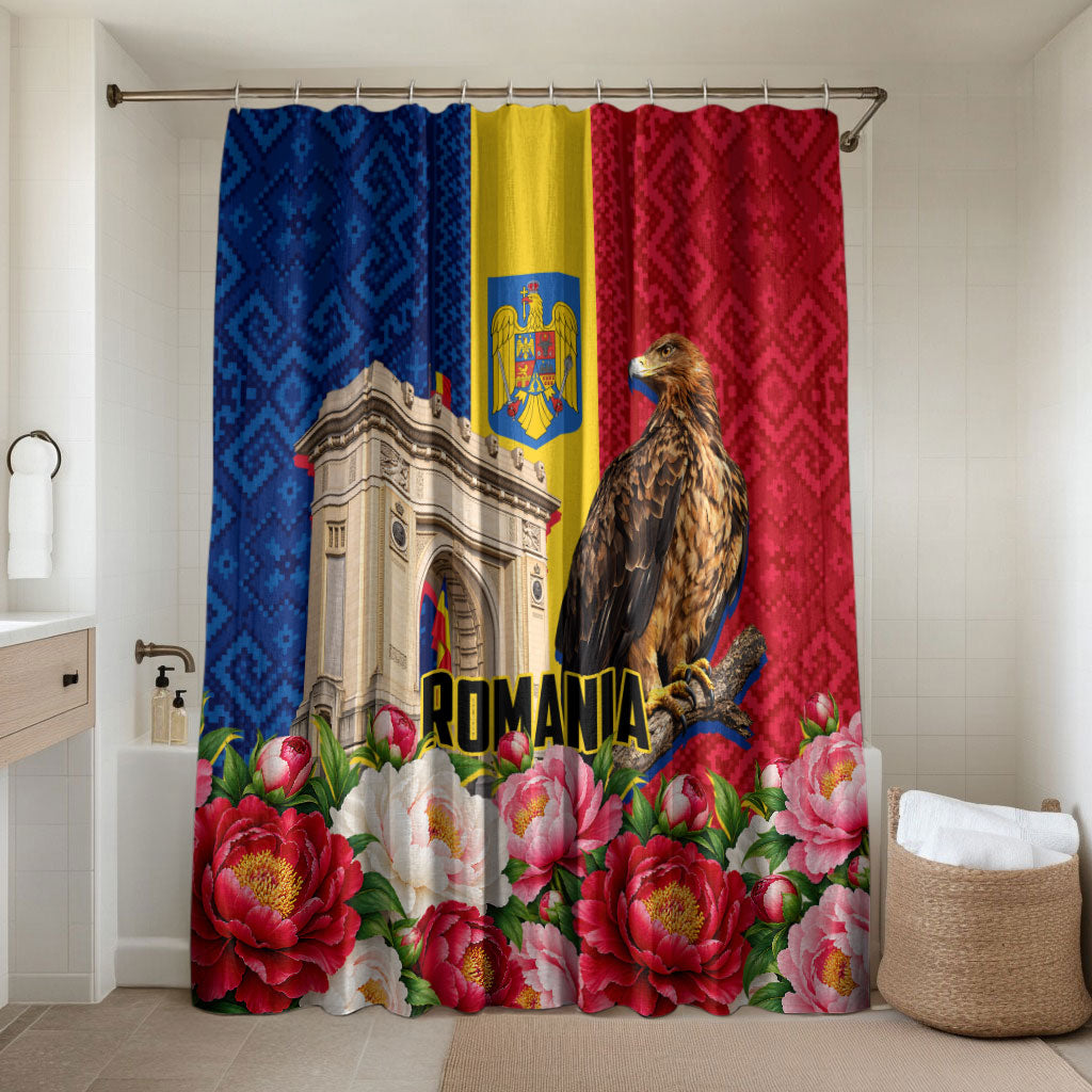 Romania Eagle And Arcul De Triumf Bathroom Set Traditional Folk Pattern With Floral Peony Motifs