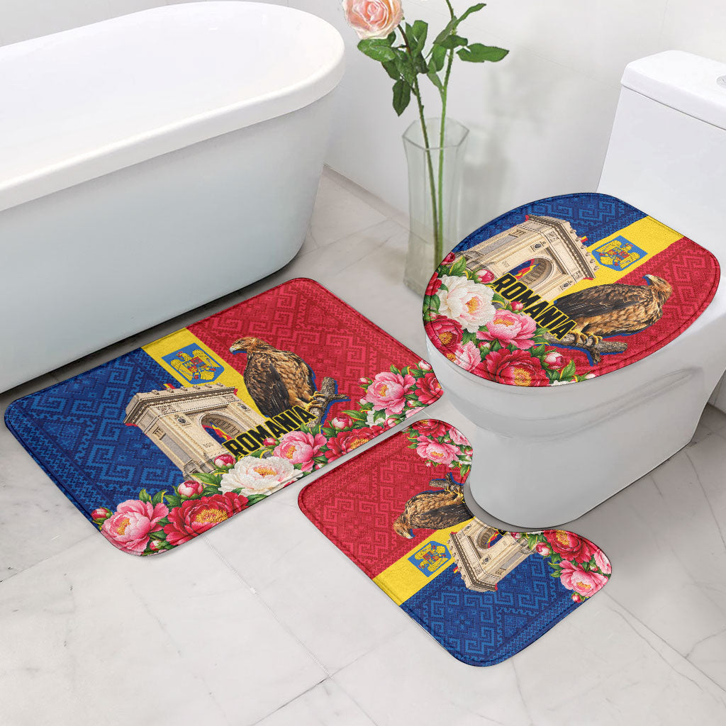 Romania Eagle And Arcul De Triumf Bathroom Set Traditional Folk Pattern With Floral Peony Motifs