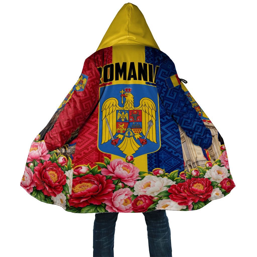 Romania Eagle And Arcul De Triumf Cloak Traditional Folk Pattern With Floral Peony Motifs