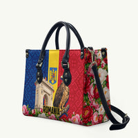 Romania Eagle And Arcul De Triumf Leather Bag Traditional Folk Pattern With Floral Peony Motifs