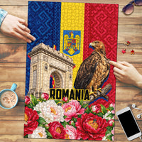 Romania Eagle And Arcul De Triumf Puzzle Traditional Folk Pattern With Floral Peony Motifs