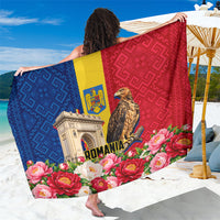 Romania Eagle And Arcul De Triumf Sarong Traditional Folk Pattern With Floral Peony Motifs