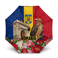 Romania Eagle And Arcul De Triumf Umbrella Traditional Folk Pattern With Floral Peony Motifs