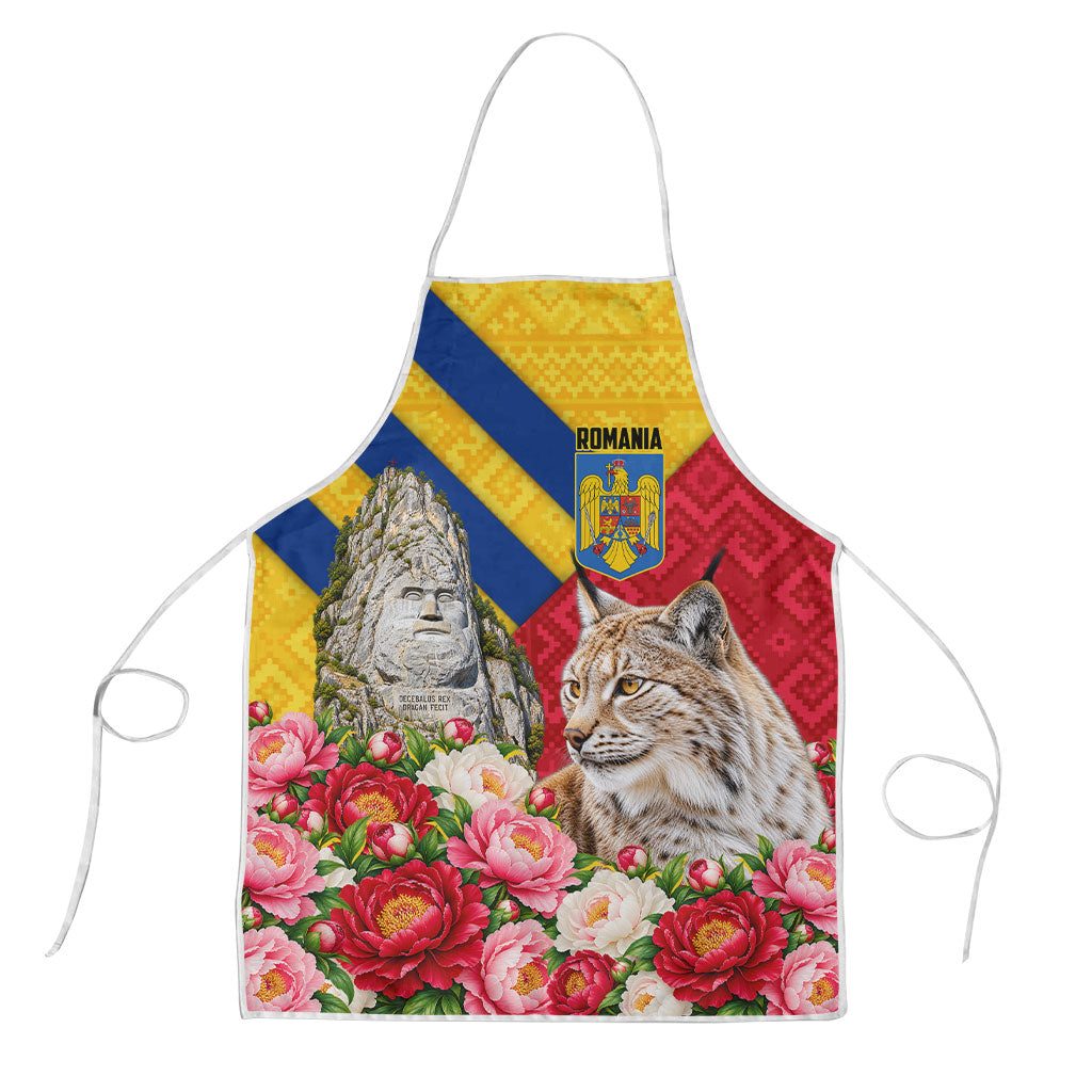 Romania Lynx And Decebalus Rex Apron Traditional Folk Pattern With Peony Floral Motifs