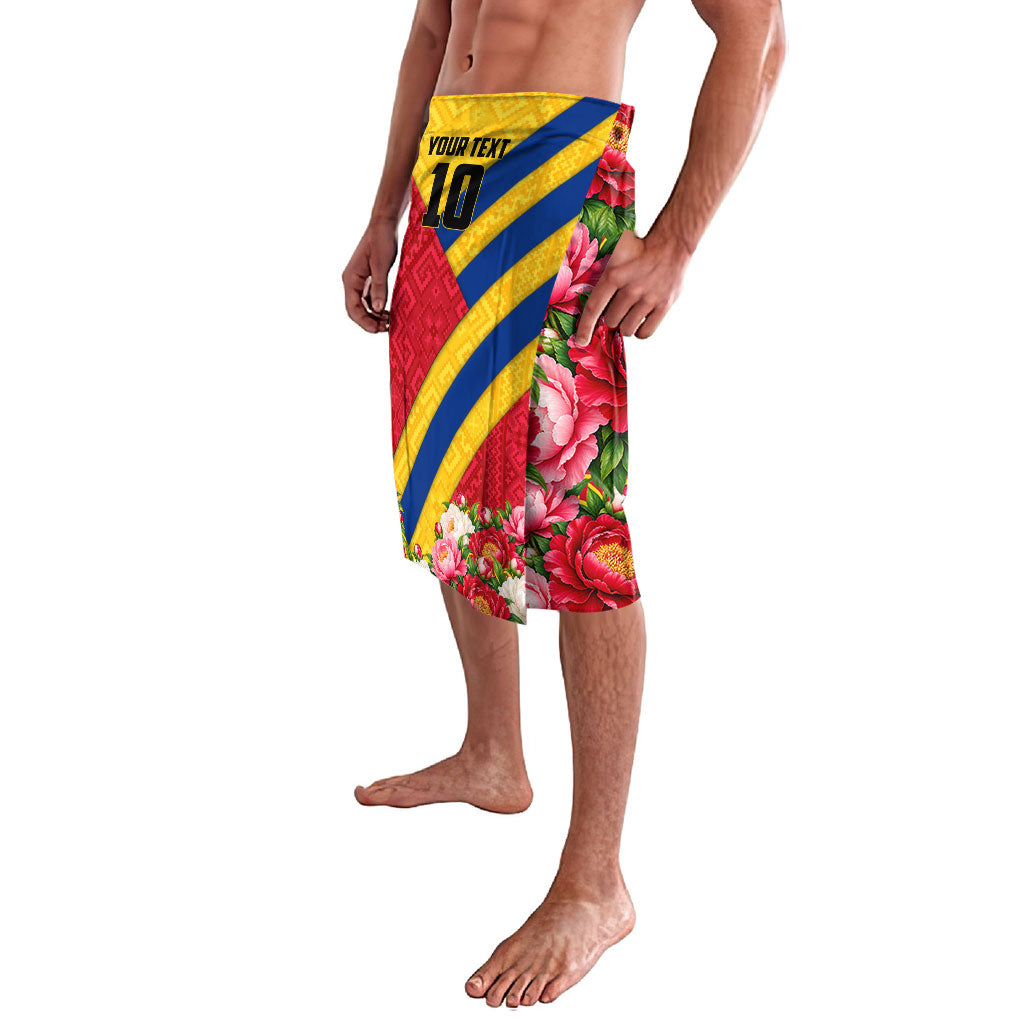 Personalized Romania Lynx And Decebalus Rex Lavalava Traditional Folk Pattern With Peony Floral Motifs