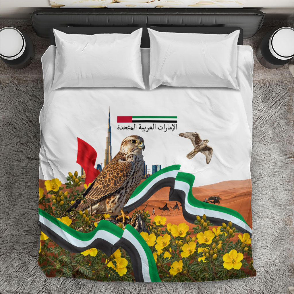 UAE National Day Falcon And Burj Khalifa Bedding Set Emirati Pride Desert Landscape Flag Floral