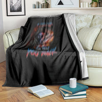 Black skull blanket with fiery flag skull graphic and multicolor slogan text