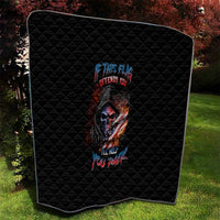 Black quilt with rounded corners, diamond stitching, and fiery skull graphic