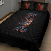 Black skull quilt bed set with flame graphics and matching pillowcases