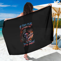 Black skull graphic sarong with colorful text, shown from side with full print