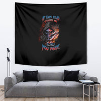 Black skull wall tapestry featuring multicolor graphic and text, rectangular