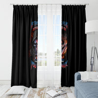 Black window curtain with multicolor skull artwork on both vertical panels