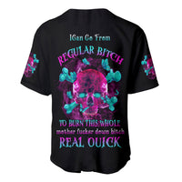 Black baseball jersey back with colorful skull graphic and graffiti-style text print