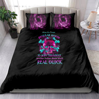 Black bedding set with purple flame skull graphic and matching pillowcases