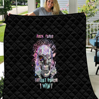 Black quilted throw blanket featuring a central skull design with pink and purple accents