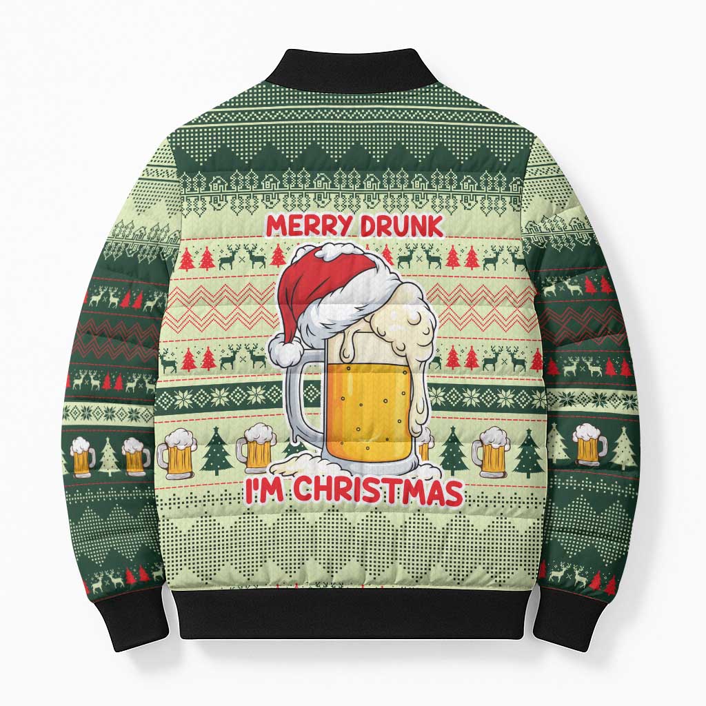 Merry Drunk I'm Christmas Bomber Puffer Jacket Xmas Holiday Patterns - Wonder Print Shop